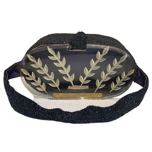 Rare Unique Vintage K&G Charlet Paris Box Purse Beaded Navy/Purple Art Deco Bag